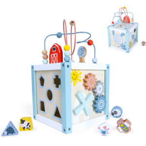 Drewniana kostka edukacyjna sorter + klocki ECOTOYS