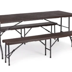 Zestaw cateringowy stół bankietowy 180 cm + 2 ławki brąz MultiGarden