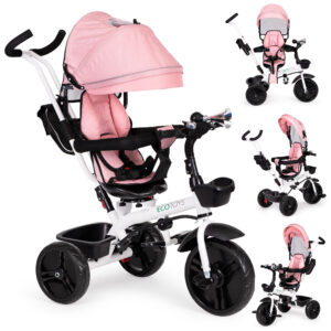 Rowerek trójkołowy spacerówka obracany 360 Różowy ECOTOYS