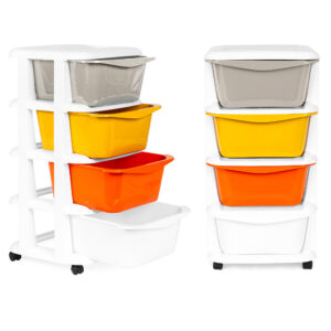 Regał z 4 wysuwanymi szufladami nogi z kółkami ModernHome