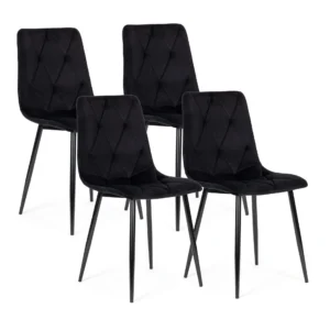 Komplet 4 krzeseł krzesło pikowane welurowe do jadalni i salonu czarne ModernHome