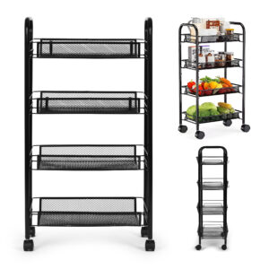 Metalowy regał mobilny 4 półki czarny ModernHome