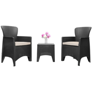 Zestaw mebli ogrodowych taras balkon 2 fotele + stolik czarny