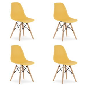 Krzesła skandynawskie musztardowe OSAKA – Zestaw 4 szt.