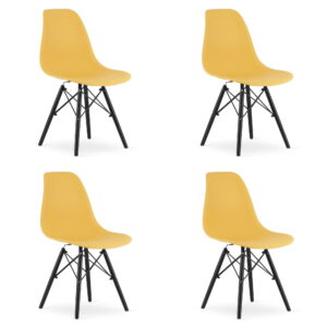 Krzesła musztardowe do kuchni OSAKA czarne nogi – Zestaw 4 szt.