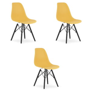 Krzesła do małej kuchni musztardowe OSAKA czarne nogi – Zestaw 3 szt.