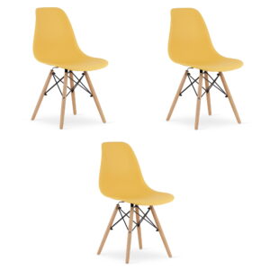 Krzesła skandynawskie bukowe OSAKA musztarda – Zestaw 3 szt.