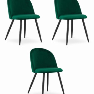 Zestaw 3 krzeseł welurowych zielonych BELLO