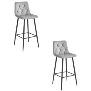 Zestaw 2 hokerów srebrnych welurowych NADO