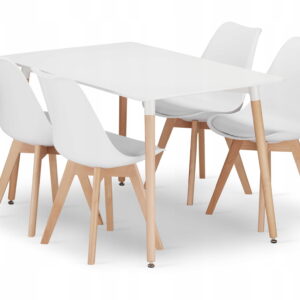 Biały stół prostokątny Adria 120x80 i 4 białe krzesła Mark z poduszką ekoskóra styl skandynawski