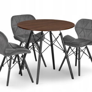 Stół okrągły jesion z krzesłami welurowymi zestaw 4 el.