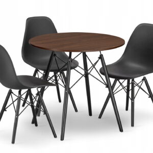 Stół z krzesłami skandynawskimi czarnymi zestaw 80cm