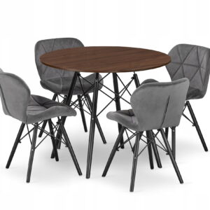 Zestaw stół z 4 krzesłami welurowymi szarymi 80cm