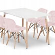 Nowoczesny biały stół jadalniany Adria 120x80 i 4 różowe krzesła z ekoskóry Lago