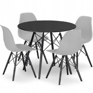 Czarny stół okrągły z krzesłami szarymi zestaw 5 el.