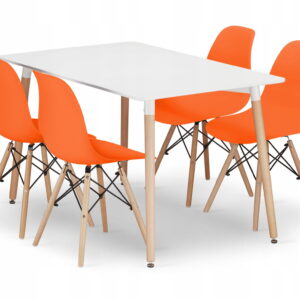 Zestaw stół prostokątny 120x80 biały z krzesłami pomarańczowymi