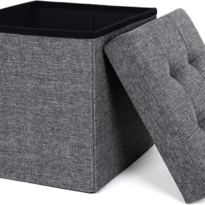 Pufa składana ze schowkiem 38 cm – Ciemnoszara lniana
