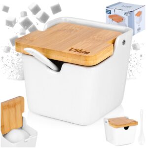 Cukierniczka ceramiczna biała z łyżeczką Vilde 250ml kwadratowa