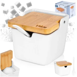 Cukierniczka ceramiczna biała z łyżeczką Vilde 250ml kwadratowa