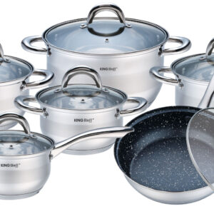 Zestaw garnków z patelnią i pokrywkami - KINGHOFF - SILVER MARBLE 12Elementów