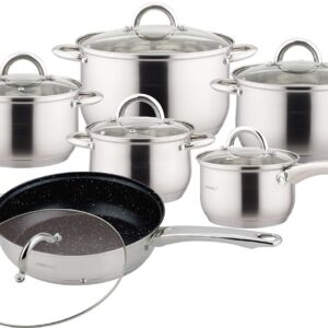 Zestaw Garnków z pokrywkami i patelnią KINGHOFF - SILVER MARBLE 12 ELEMENTÓW