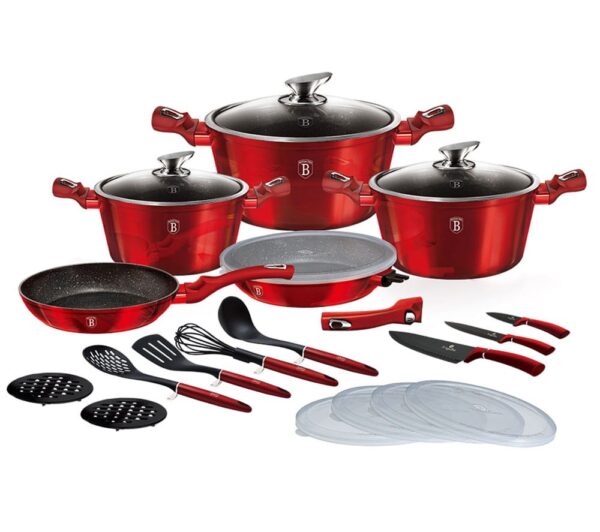 Zestaw garnków 22 elementy Berlinger Haus Metallic Burgundy BH-7180 powłoka granitowa