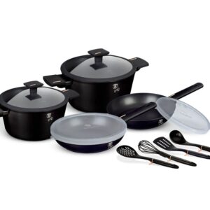Luksusowy zestaw garnków tytanowych 12 el Berlinger Haus Monaco BH-7097 czarny mat rosegold