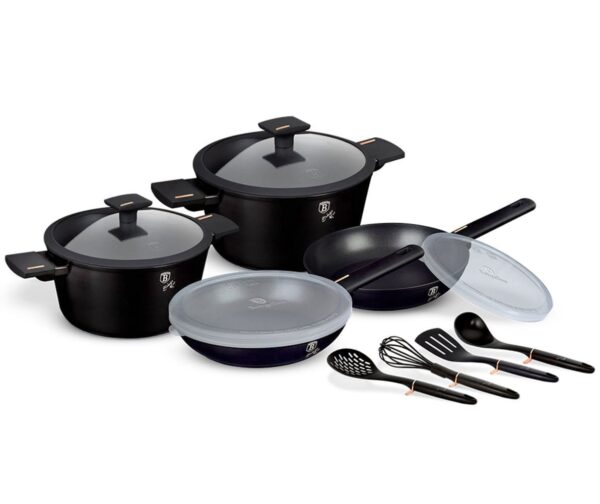 Luksusowy zestaw garnków tytanowych 12 el Berlinger Haus Monaco BH-7097 czarny mat rosegold