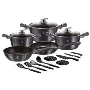 Zestaw garnków 17 elementów Berlinger Haus Carbon Pro BH-6920 z nożami i akcesoriami